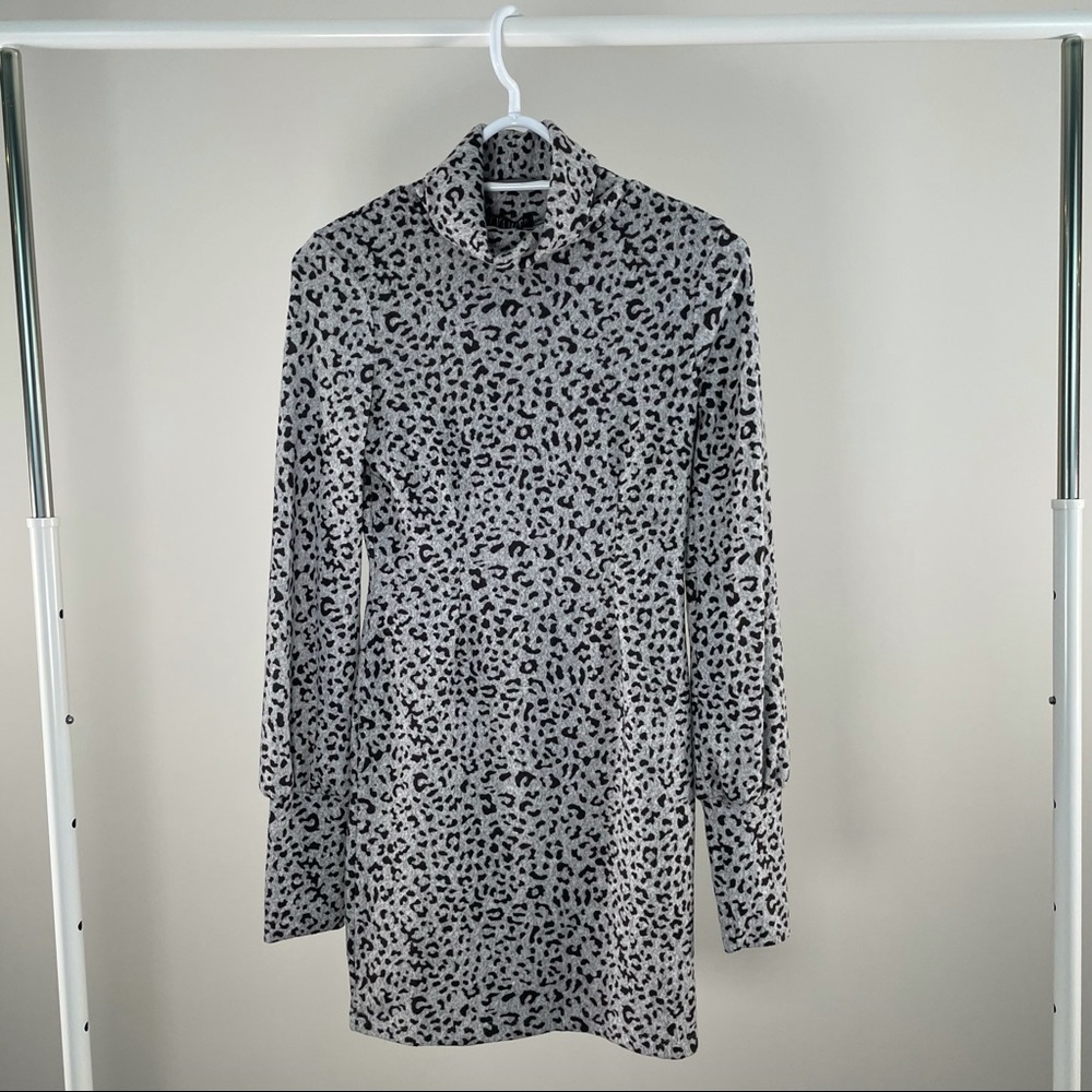 Gray cheetah print sweater dress